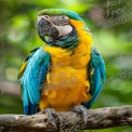 Vibrant Macaw Perched on Branch in Lush Greenery - Exotic Wildlife Photography