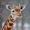 Majestic Giraffe in Winter Wonderland: Snowy Wildlife Portrait