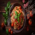 Delicious Spaghetti with Fresh Basil and Cherry Tomatoes on Rustic Wooden Table