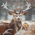 Majestic Winter Stag with Frosted Antlers in Serene Landscape