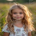 Charming Young Girl with Beautiful Curls in Sunlit Field