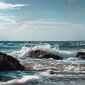 Serene Ocean Waves Crashing on Rocky Shoreline