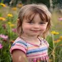 Joyful Child in Colorful Wildflower Field - Nature, Innocence, and Childhood Happiness