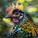 Vibrant Rooster Portrait with Colorful Feathers and Bokeh Background