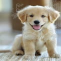 Adorable Golden Retriever Puppy Smiling on Cozy Rug