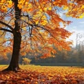 Vibrant Autumn Landscape with Golden Leaves and Tranquil Lake