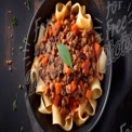 Delicious Homemade Pasta with Hearty Meat Sauce and Fresh Vegetables