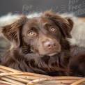 Adorable Brown Dog Portrait with Expressive Eyes in Cozy Setting