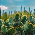 Vibrant Desert Cacti with Spines Against a Blue Sky - Nature and Landscape Photography