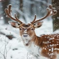 Majestic Winter Deer in Snowy Forest Landscape