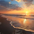 Stunning Sunset Over Tranquil Ocean Waves: Serene Beach Landscape