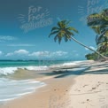 Tropical Paradise: Serene Beach with Palm Trees and Gentle Waves