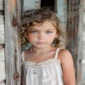 Captivating Portrait of a Young Girl with Blue Eyes in Rustic Setting