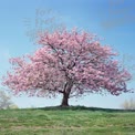 Stunning Cherry Blossom Tree in Full Bloom Against a Clear Blue Sky