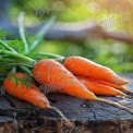 Fresh Organic Carrots on Rustic Wooden Surface with Natural Bokeh Background