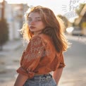 Natural Beauty: Young Woman in Sunlit Urban Setting