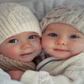 Adorable Twin Babies in Cozy Knit Hats: Heartwarming Family Moments