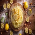 Fresh Lemon Pasta Dish with Citrus Garnish on Rustic Wooden Table