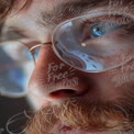 Close-Up of Thoughtful Man with Glasses and Reflective Eyes