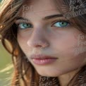 Close-Up Portrait of a Young Woman with Striking Green Eyes and Natural Beauty