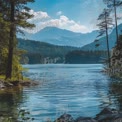 Tranquil Mountain Lake with Lush Forest and Scenic Peaks