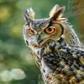 Majestic Owl with Striking Orange Eyes in Natural Habitat