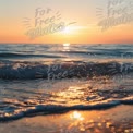 Serene Sunset Over Ocean Waves with Seagull in Flight