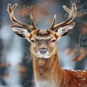 Majestic Deer in Winter Wonderland: Nature's Beauty and Wildlife Portrait