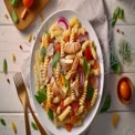 Delicious Chicken Pasta Salad with Fresh Vegetables and Herbs