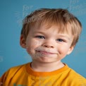 Cheerful Young Boy with Bright Smile Against Blue Background