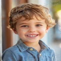 Joyful Child Portrait with Bright Smile and Curly Hair