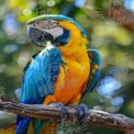 Vibrant Macaw Perched on Branch with Bokeh Background - Tropical Wildlife Photography