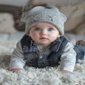 Adorable Baby in Cozy Knit Hat: Cute Infant Portrait for Family and Parenting Themes