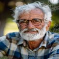 Wise Elderly Man with Glasses and Gray Beard in Nature