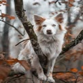 Majestic White Dog in Autumn Forest: Nature, Adventure, and Pet Photography