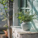 Charming Rustic Decor: Fresh Flowers in a Vintage Vase with Sunlit Background