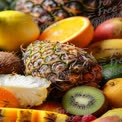 Vibrant Assortment of Fresh Tropical Fruits: Pineapple, Kiwi, Citrus, and More