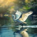 Graceful Egret in Sunlit Waters: Nature's Serenity and Wildlife Beauty