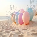 Colorful Balloons on Sandy Beach at Sunset - Celebration and Joy