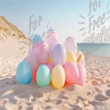 Colorful Balloons on Serene Beach: Summer Celebration and Joyful Vibes