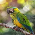 Vibrant Macaw Perched on Branch with Bokeh Background