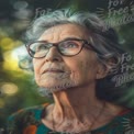 Thoughtful Elderly Woman with Glasses in Nature - Wisdom and Reflection