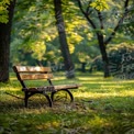 Tranquil Park Bench in Sunlit Greenery - Serene Outdoor Retreat