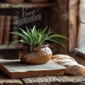 Cozy Indoor Plant Decor: Aloe Vera in Rustic Pot on Open Book