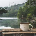 Cozy Morning Coffee by Serene Lake: Tranquil Nature Escape