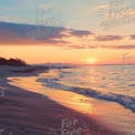 Serene Sunset Over Tranquil Beach: Nature's Peaceful Seascape