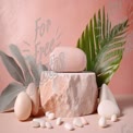 Serene Spa Aesthetics: Natural Stones and Tropical Leaves for Wellness and Relaxation