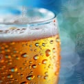 Refreshing Cold Beer with Bubbles and Dew Drops on Glass