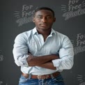 Confident Young Man in Casual Attire with Arms Crossed Against Dark Background