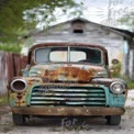 Pickup Truck Vintage Enferrujada em Ambiente Abandonado - Americana Nostálgica